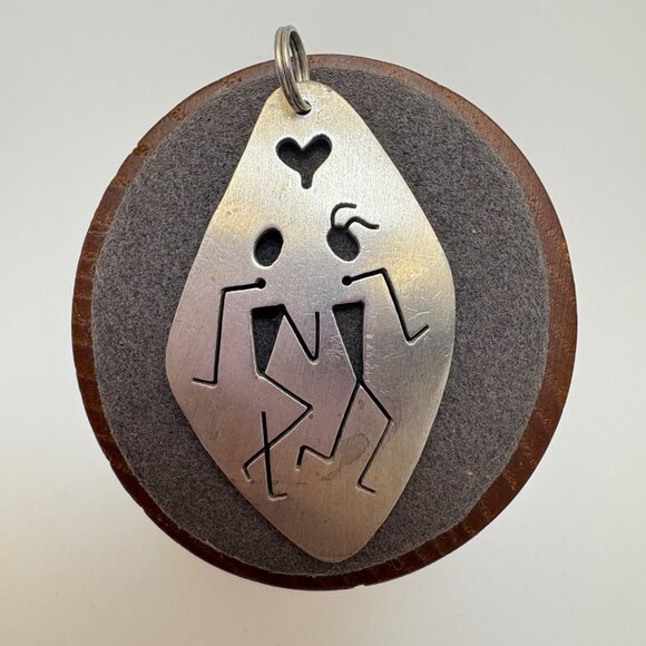 VTG Sterling Silver 925 Figures Love Silhouette Heart Pendant Size 1.75" Length - Picture 1 of 11